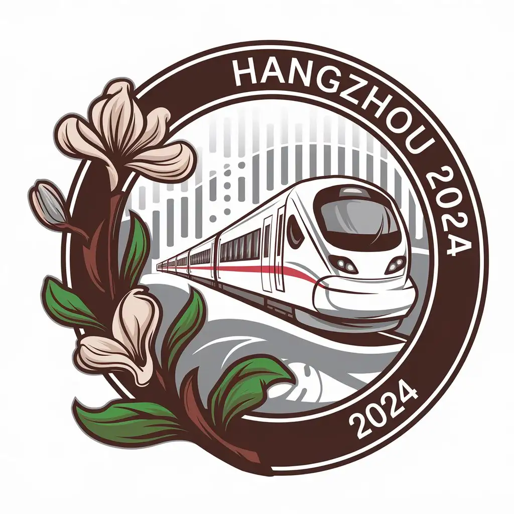 a vector logo design,with the text "Hangzhou 2024", main symbol:Osmanthus, Hangzhou, harmonious numbered train,Moderate,be used in Others industry,clear background