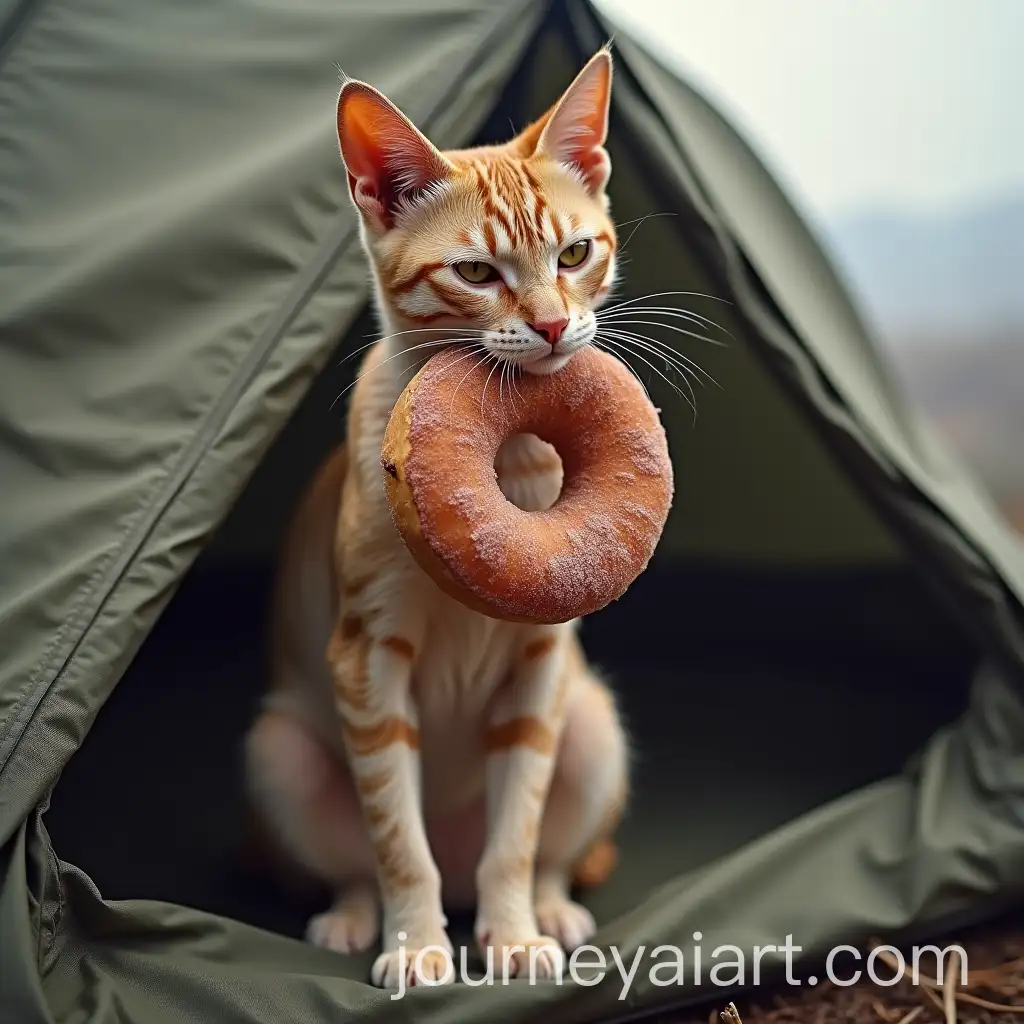 Cat-Eating-Doughnut-on-Berghaus-Tent-Photorealistic-Scene