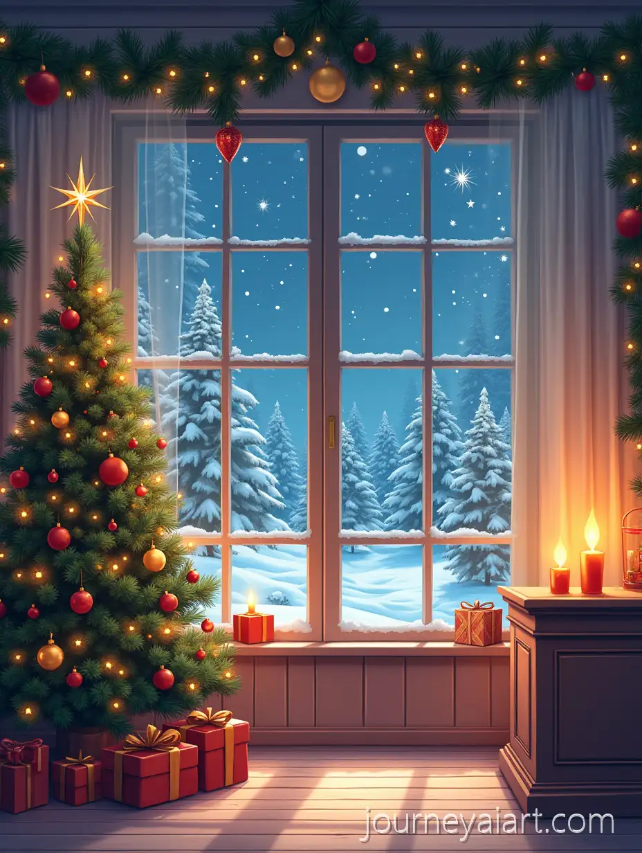 Cozy-Anime-Christmas-Room-with-Snowy-Winter-ViewCozy-Christmas-Room-Interior-and-Festive-Decorations