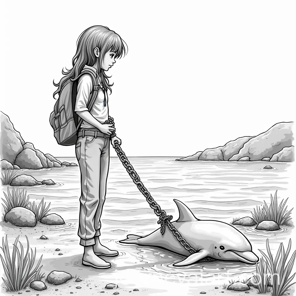 Teenager-Girl-Discovers-White-Dolphin-Trapped-in-Net-on-Seashore