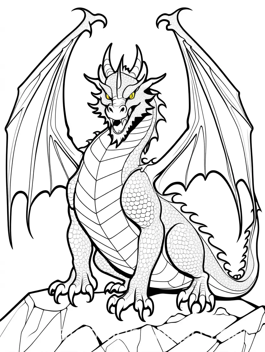 Furious-Medieval-Dragon-Coloring-Page-for-Kids-Black-and-White-Line-Art