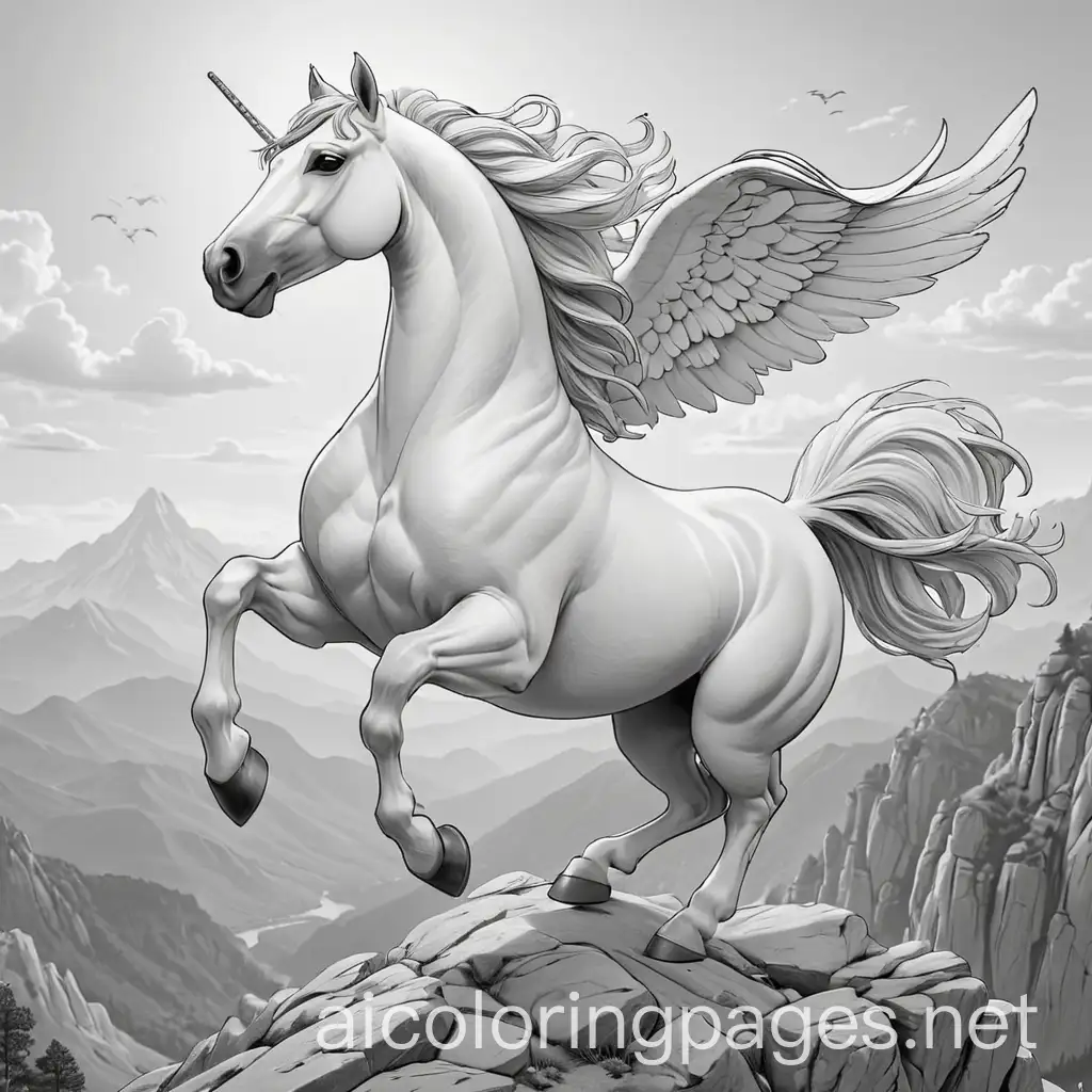 Majestic-Flying-Horse-Over-Mountain-Kids-Coloring-Page