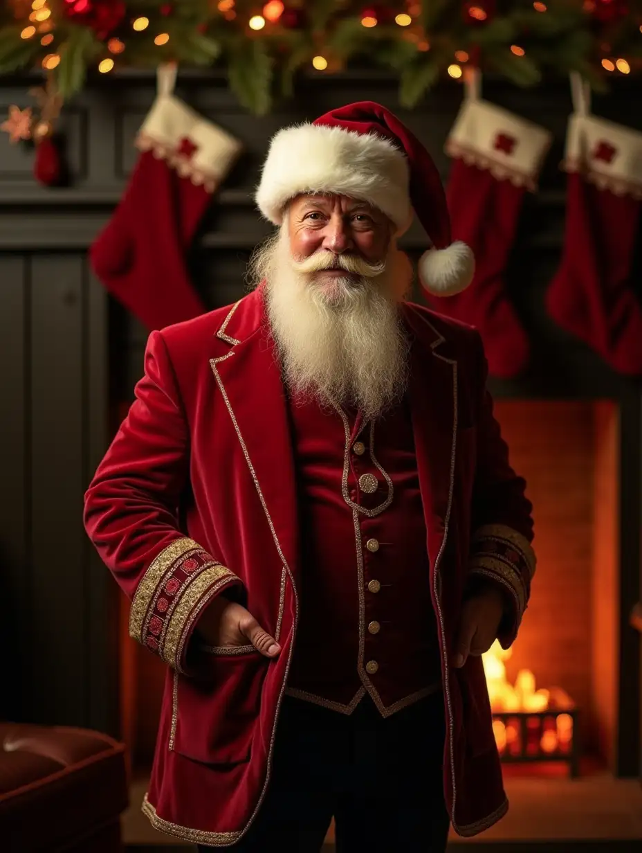 Elegant Santa Claus Portrait by the Fireplace