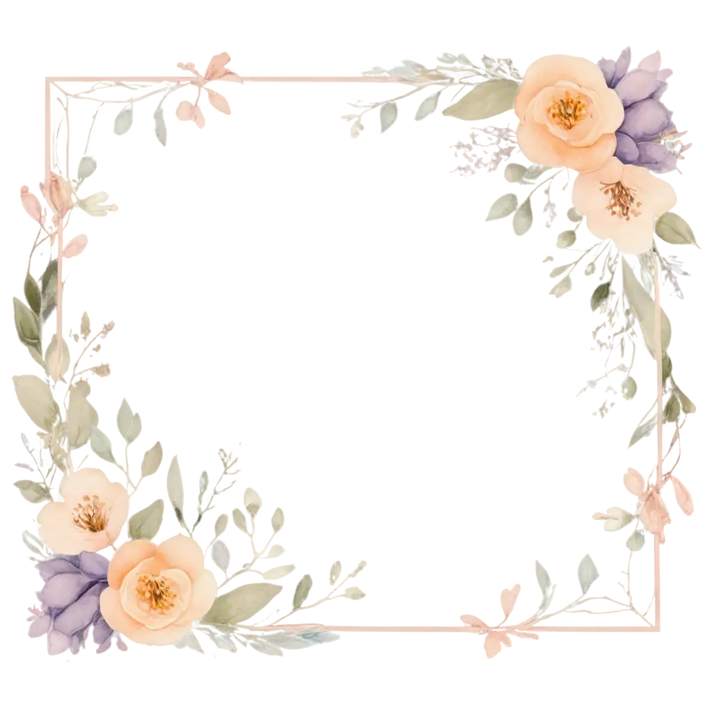 Elegant-Floral-Watercolor-PNG-Frame-withPNG-Image-Usage-Guide-Pastel-Flowers-and-Transparent-Background-for-Photo-Customization