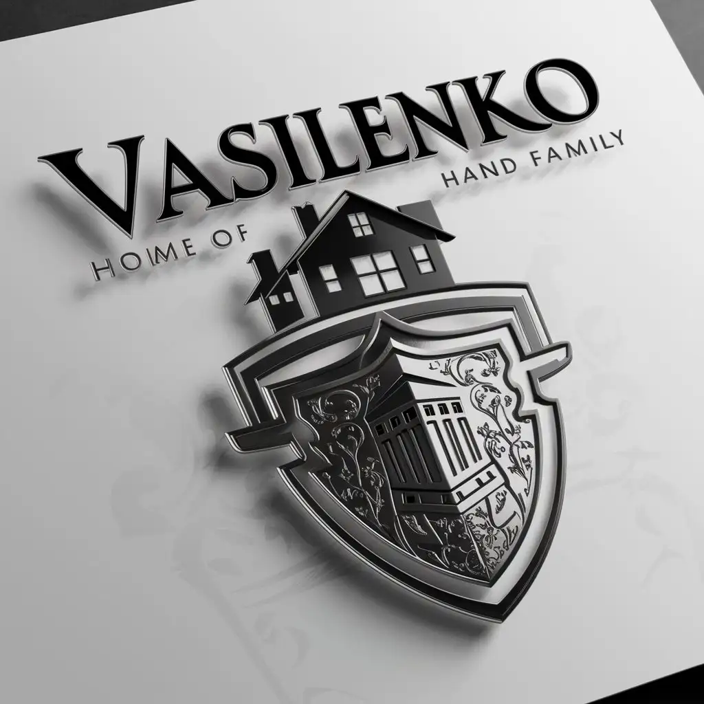 a logo design,with the text "Vasilenko", main symbol:House on knight's shield,complex,be used in Home Family industry,clear background