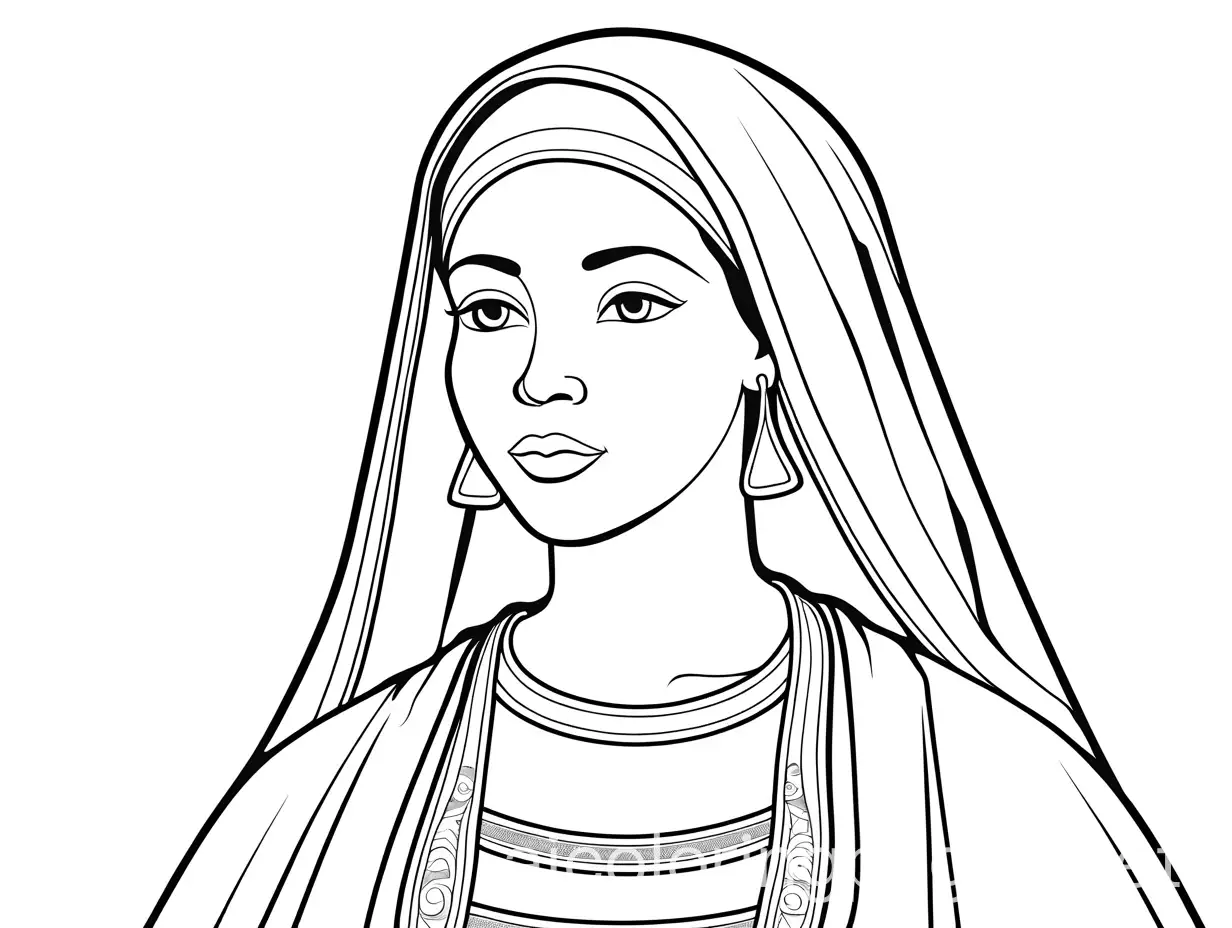 mary from the bible coloring book black women , Coloring Page, black and white, line art, white background, Simplicity, Ample White Space. The background of the coloring page is plain white to make it easy for young children to color within the lines. The outlines of all the subjects are easy to distinguish, making it simple for kids to color without too much difficulty