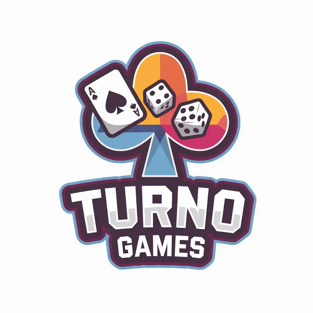 LOGO Design For Turno Games Playful Style with Card Dice and Domino Icons