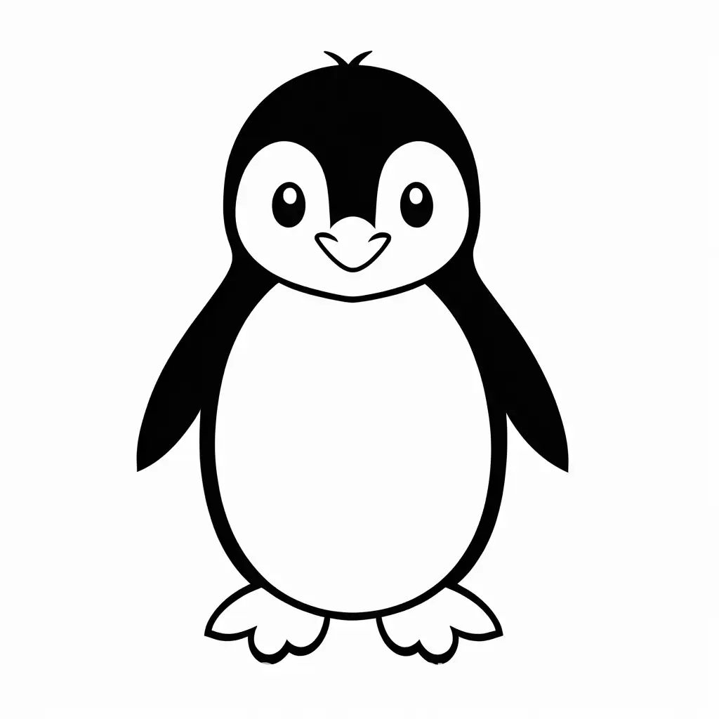 happy cute penguin smiling coloring page for toddlers, Coloring Page, black and white, line art, white background, Simplicity, Ample White Space. The background of the coloring page is plain white to make it easy for young children to color within the lines. The outlines of all the subjects are easy to distinguish, making it simple for kids to color without too much difficulty