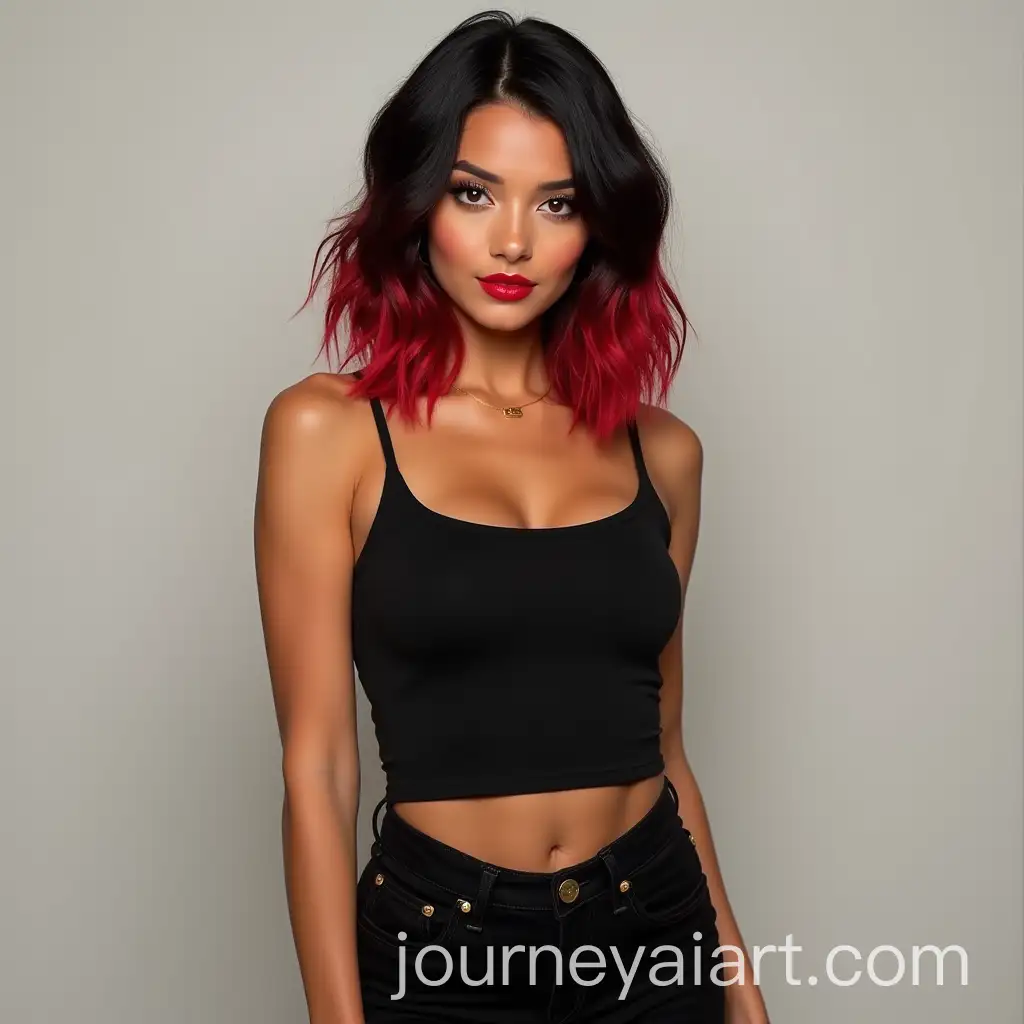 AmericanMexican-Woman-with-BlacktoRed-Balayage-Hair-in-Slim-Fit-Outfit