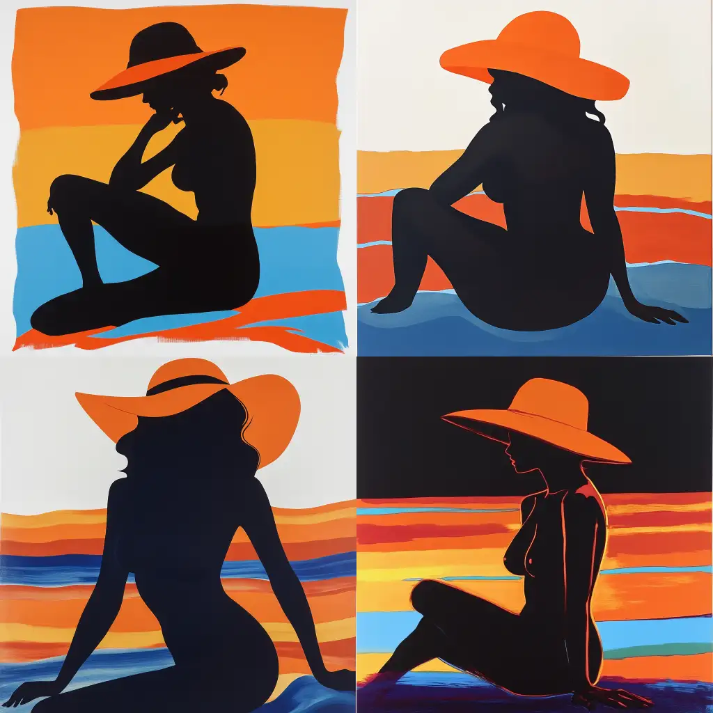 Curvaceous-Woman-in-Silhouette-with-Orange-Hat-and-Blue-Accents