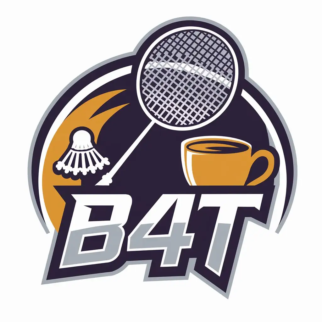 a vector logo design,with the text "B4T", main symbol:badminton, racket, shuttle, tea,Moderate,be used in Sports Fitness industry,clear background