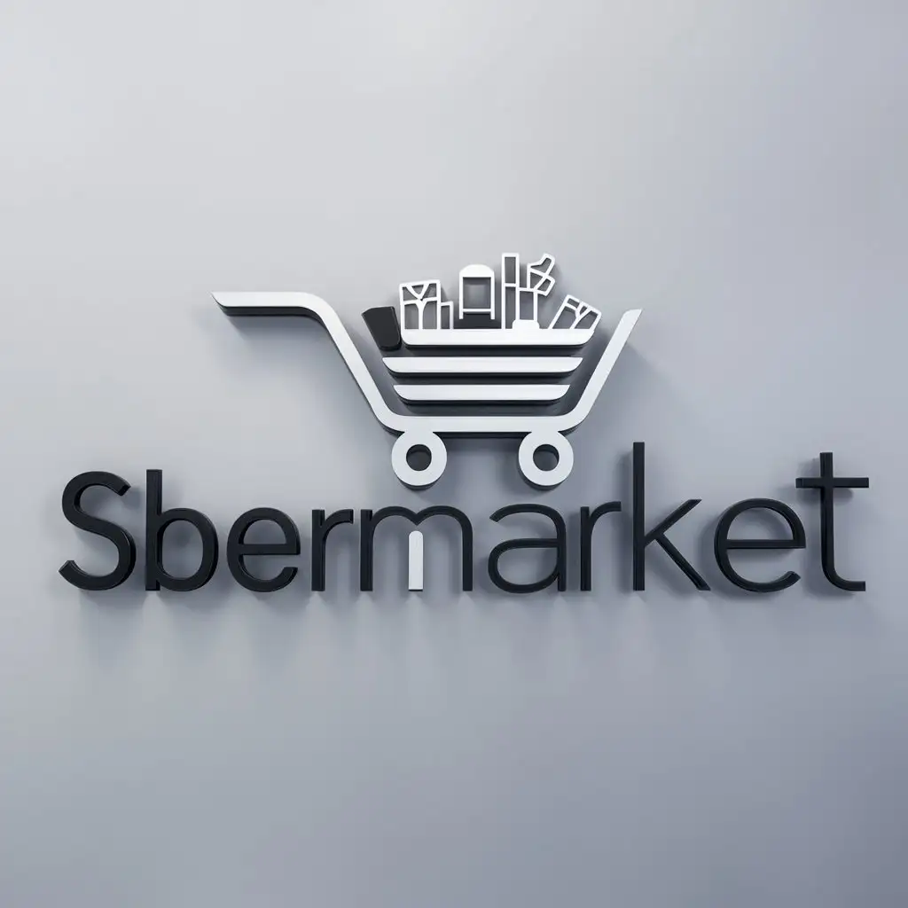 a logo design,with the text "SberMarket", main symbol:Shopping cart for products,Moderate,be used in Delivery of products industry,clear background