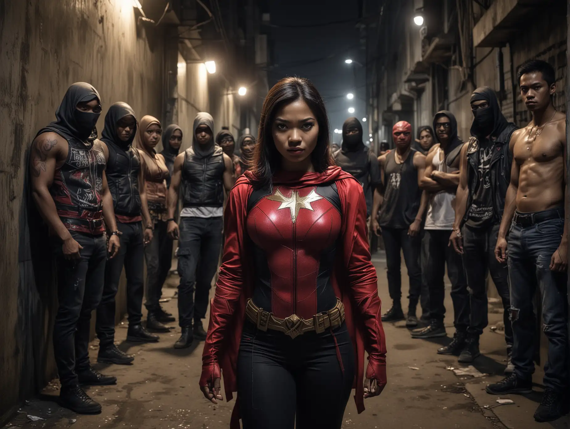 Malay-Woman-Superhero-Confronting-Thugs-in-Dark-Alley