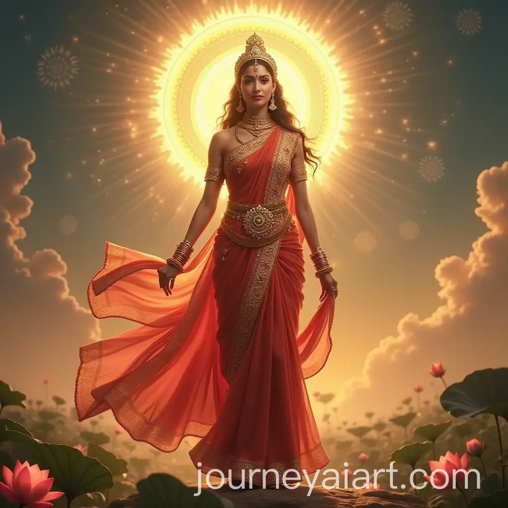 Radiant-Indian-Goddess-in-Traditional-Saree-Surrounded-by-Celestial-Aura