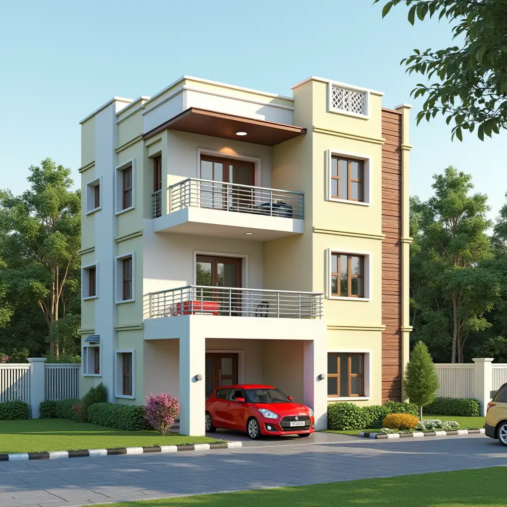 Plot area 30 feet x 60 fett Required Buildup area 3000 sq. feet approx. Ground + 1 floor Living area, kitchen + utility area, one bedroom with attached bathroom and pooja room in Ground floor 2 bedrooms with attached bathroom and one studyroom in first floor