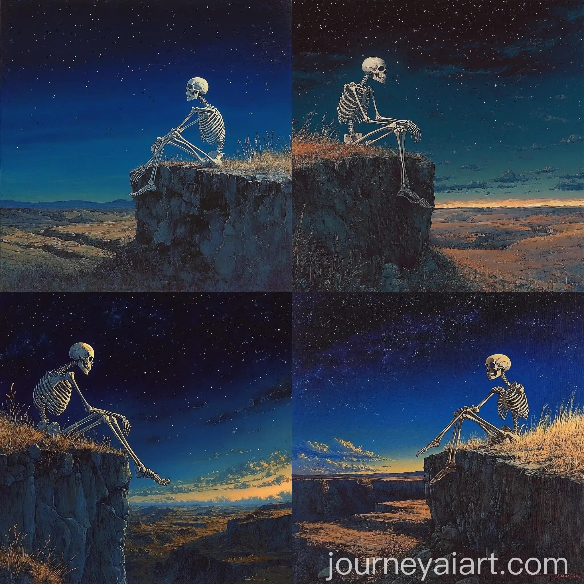 Contemplative-Skeleton-on-Cliff-Under-Starry-Night-Sky