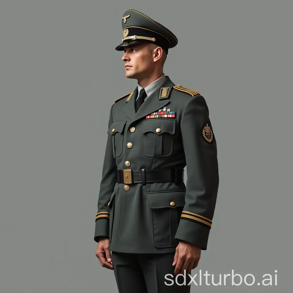 German-Military-Officer. Full body. Looking left. grey background