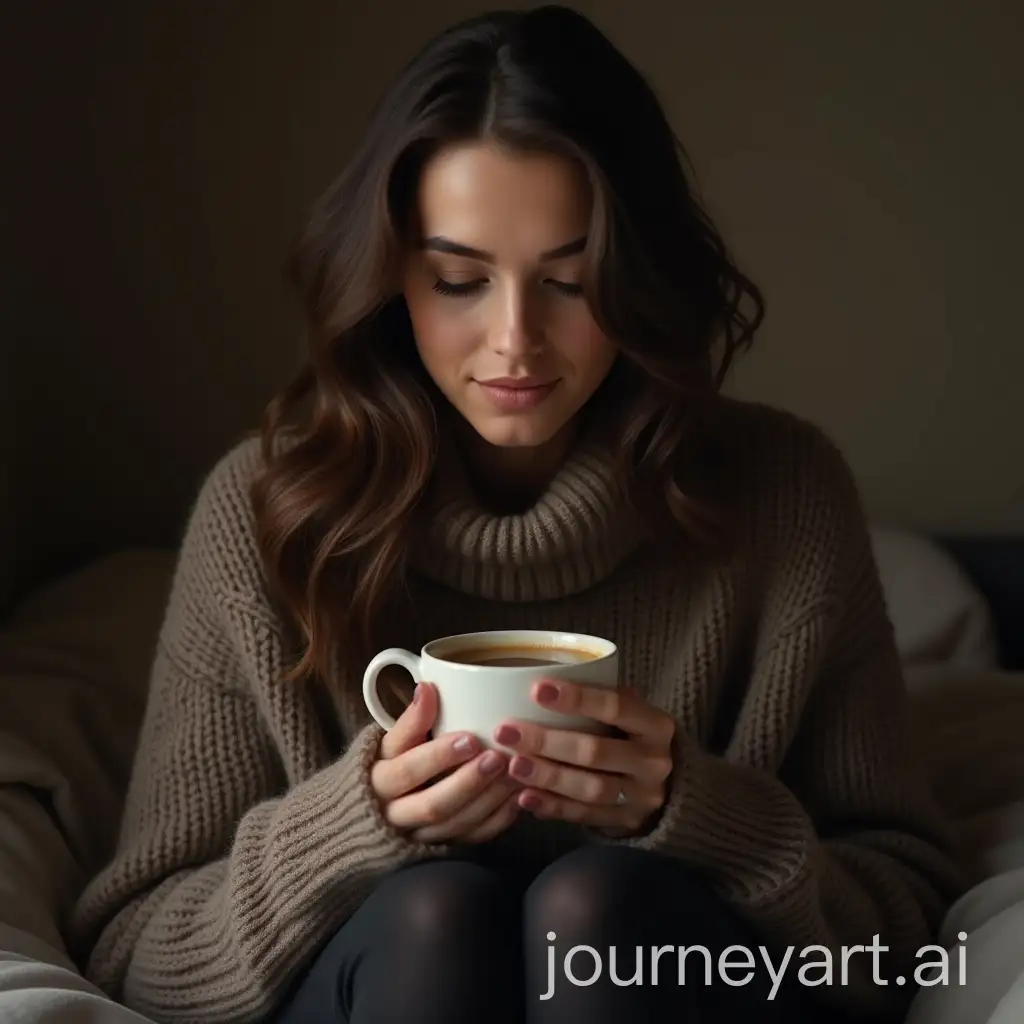 Cozy-Woman-Enjoying-Coffee-in-a-Wool-Sweater