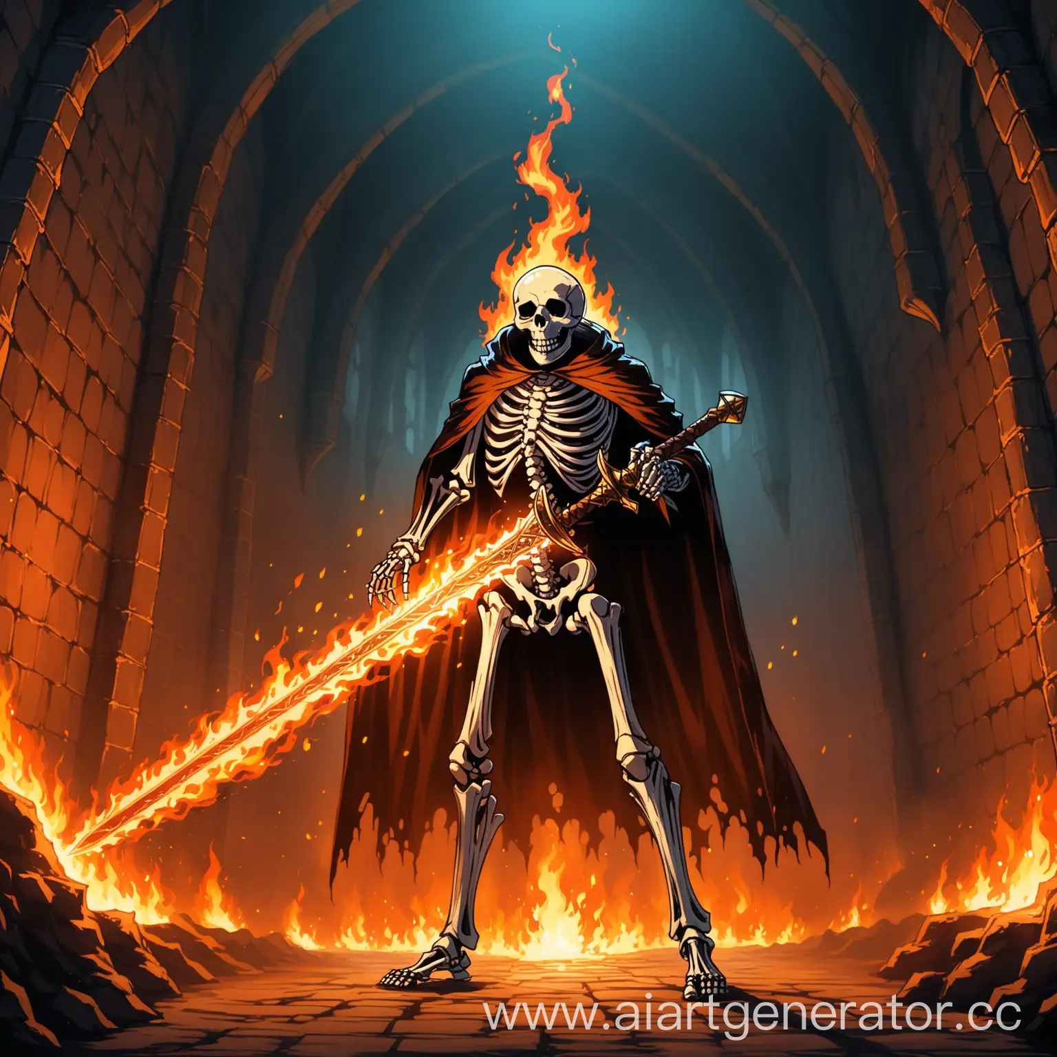 Burning-Skeleton-in-Medieval-Dungeon-with-Giant-Sword-and-Burning-Cloak