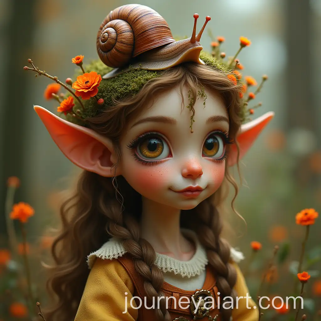 Fantasy-Portrait-of-a-Pixy-Elf-with-Snail-and-Autumn-Flowers