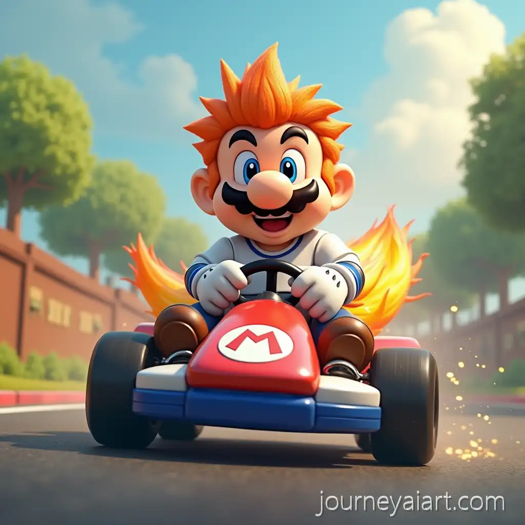 Chubby-Man-in-White-Tottenham-Shirt-Driving-Lamborghini-on-RainbowAI-Image-Prompt-Expansion-Road-from-Mario-Kart