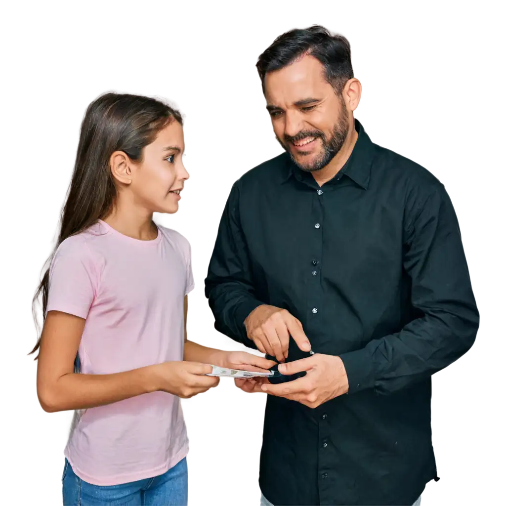 10YearOld-Girl-Student-Showing-Her-Savings-to-Her-Father-PNG-Image-for-Clear-Visual-Representation