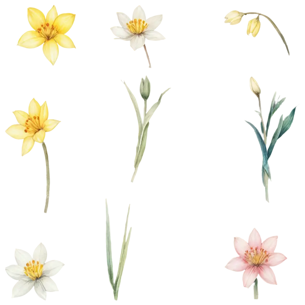 PNG-Watercolor-Floral-Art-Daffodils-Tulips-Cherry-Blossoms-and-Daisies