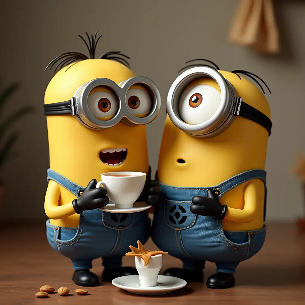 Minion with Mikhail drink tea