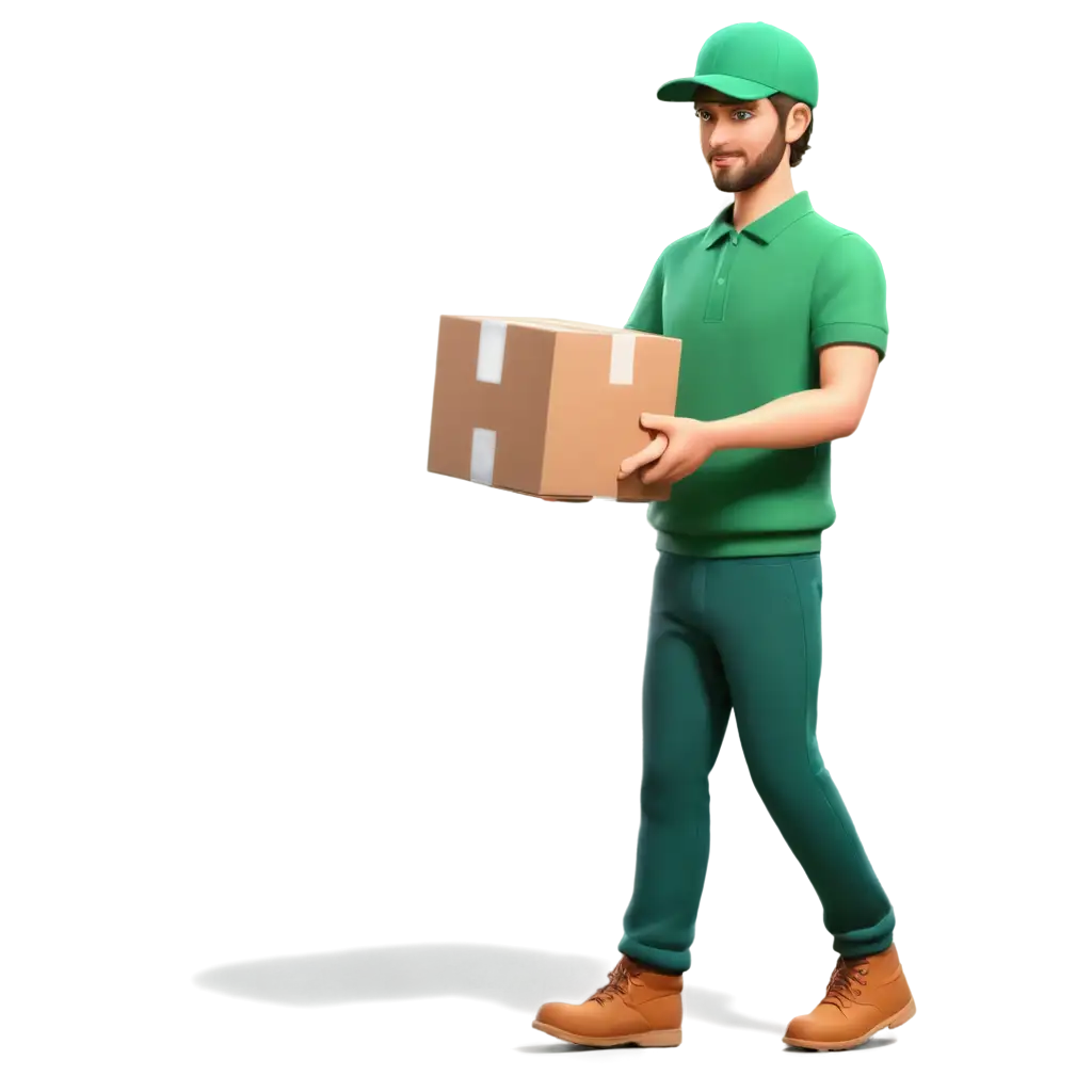 Minimalistic-PNG-Image-of-a-Courier-in-Green-Clothing-Delivering-a-Package