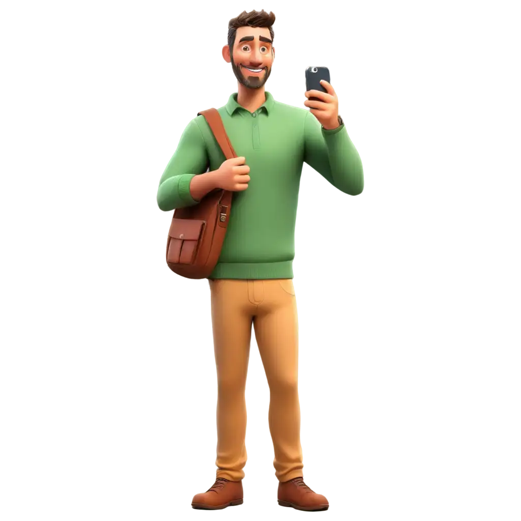 Male-MidAge-Cartoon-Character-Holding-Phone-PNG-HighQuality-and-Versatile-Image-for-Digital-Projects