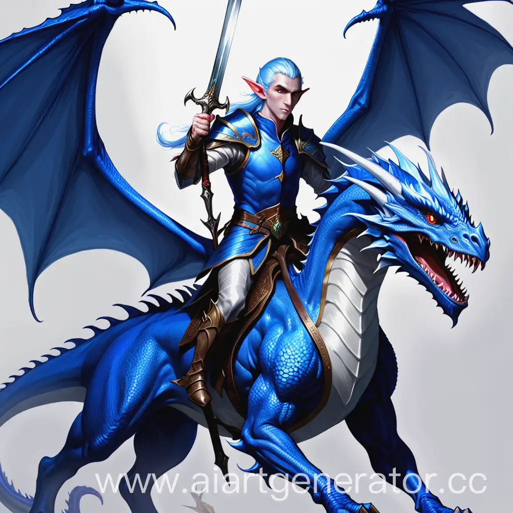 Male-Elf-Champion-Riding-Blue-Dragon-with-Longsword