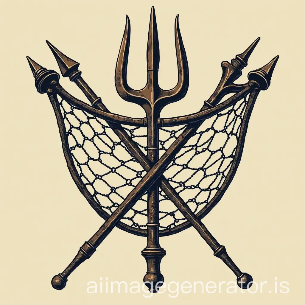 the icon of a net and a trident in classic Roman style