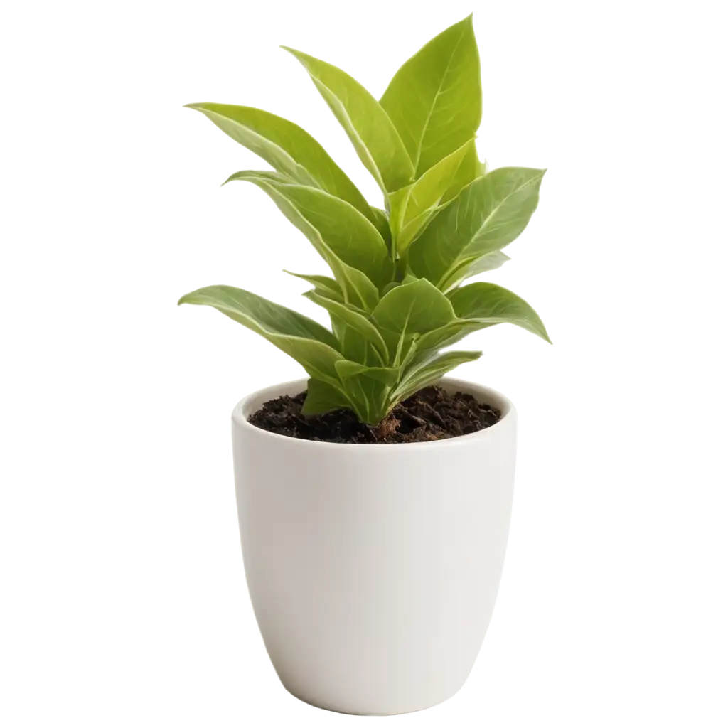 Broad-leaved ornamental plant, white pot