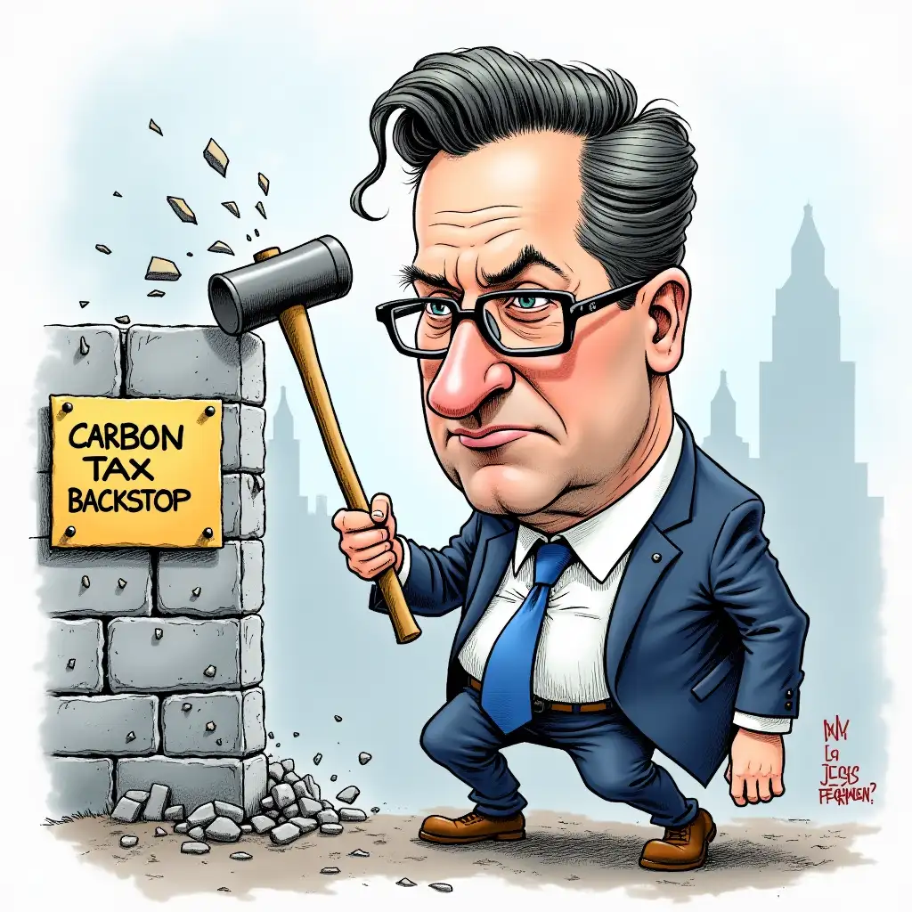 Pierre Poilievre at Berlin Wall Collapse with Sledge Hammer and Carbon Tax Backstop Sign