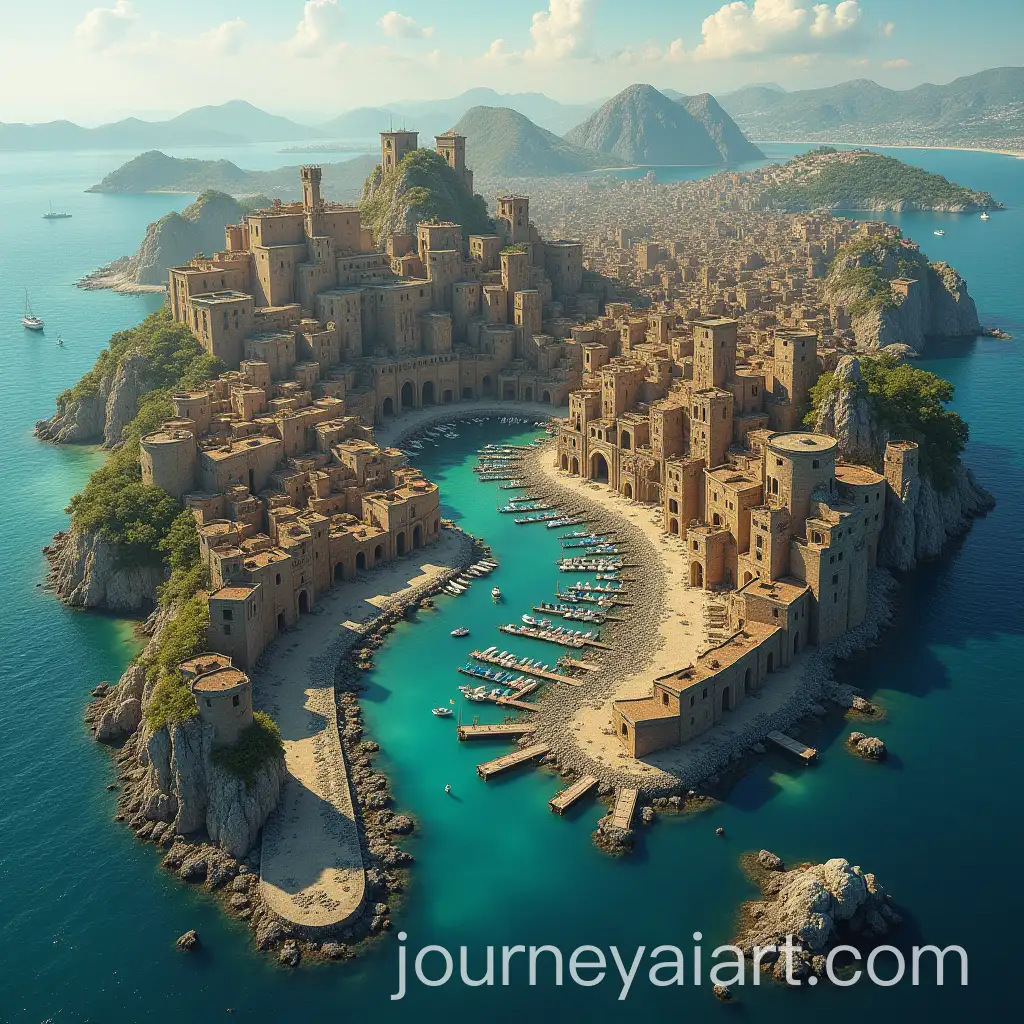 Spanish-Medieval-City-with-Docks-and-Markets-Surrounded-by-Atolls