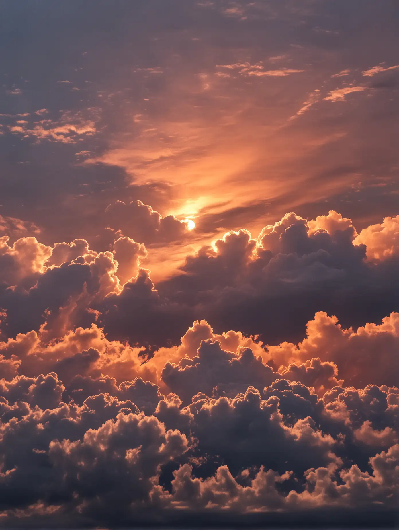 Early in the morning, orange clouds covered, behind the clouds is the vast sky