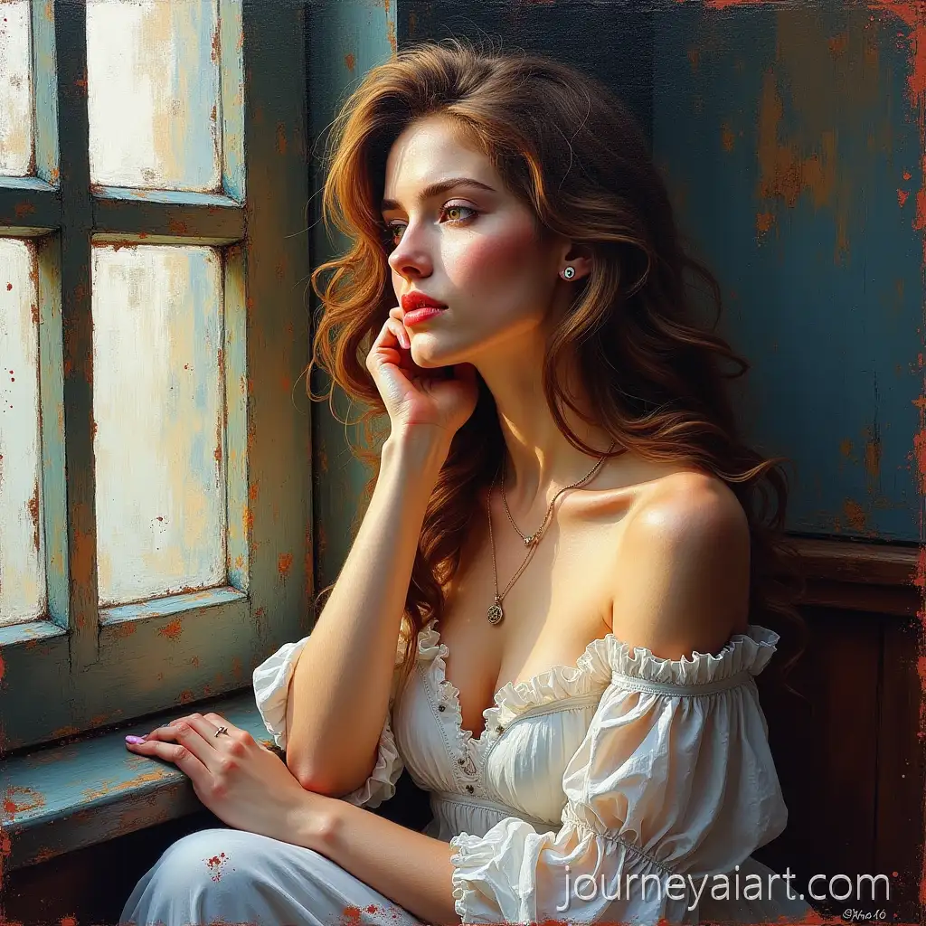 Romantic-Portrait-of-a-Woman-Sitting-by-a-Sunlit-Window-in-Detailed-Impasto-Style