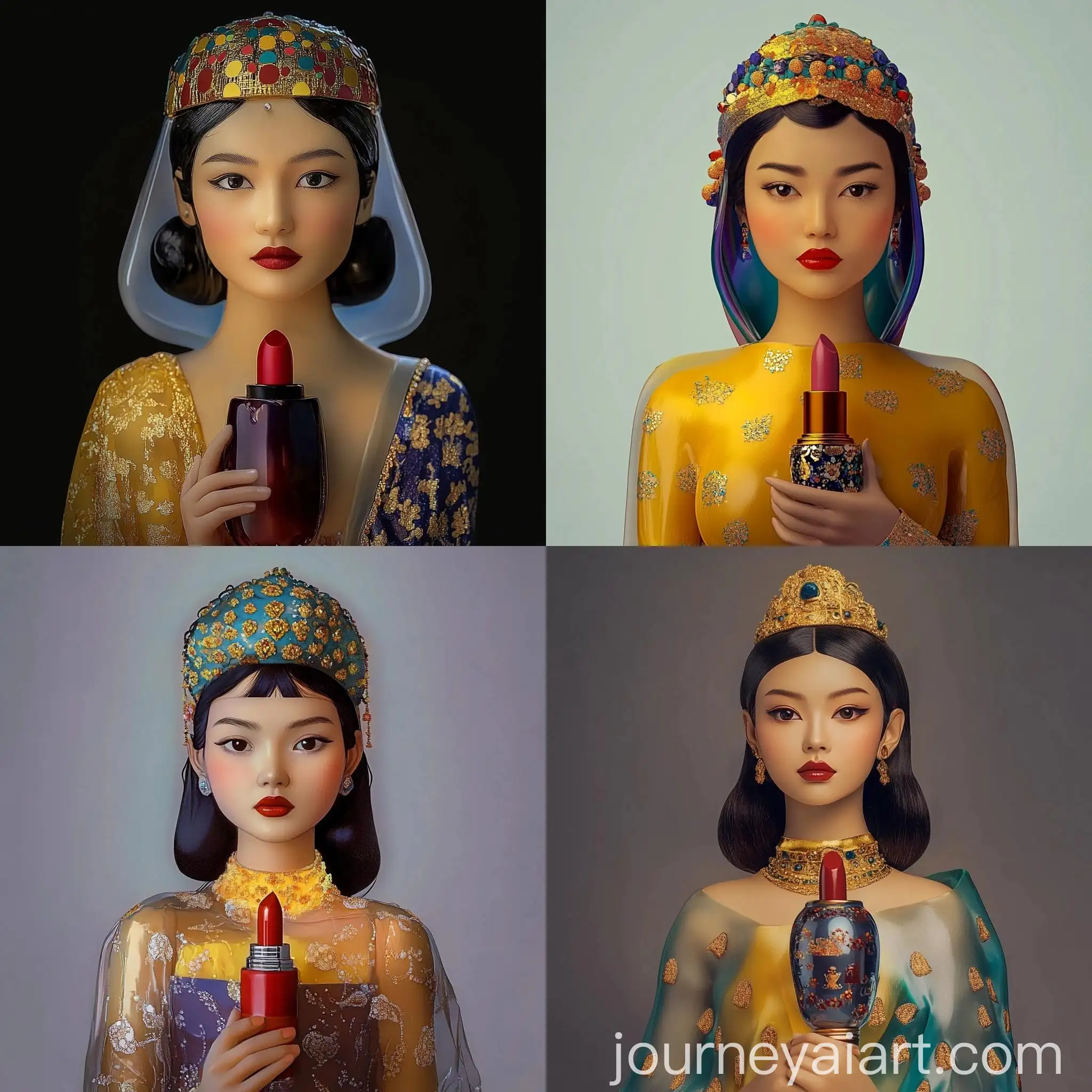 Thai-Woman-in-Traditional-Costume-Holding-Lipstick