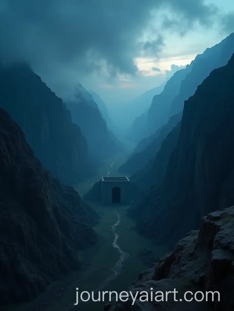 Aerial-View-of-Rugged-Afghan-Mountains-with-Hidden-Cave-at-Dusk