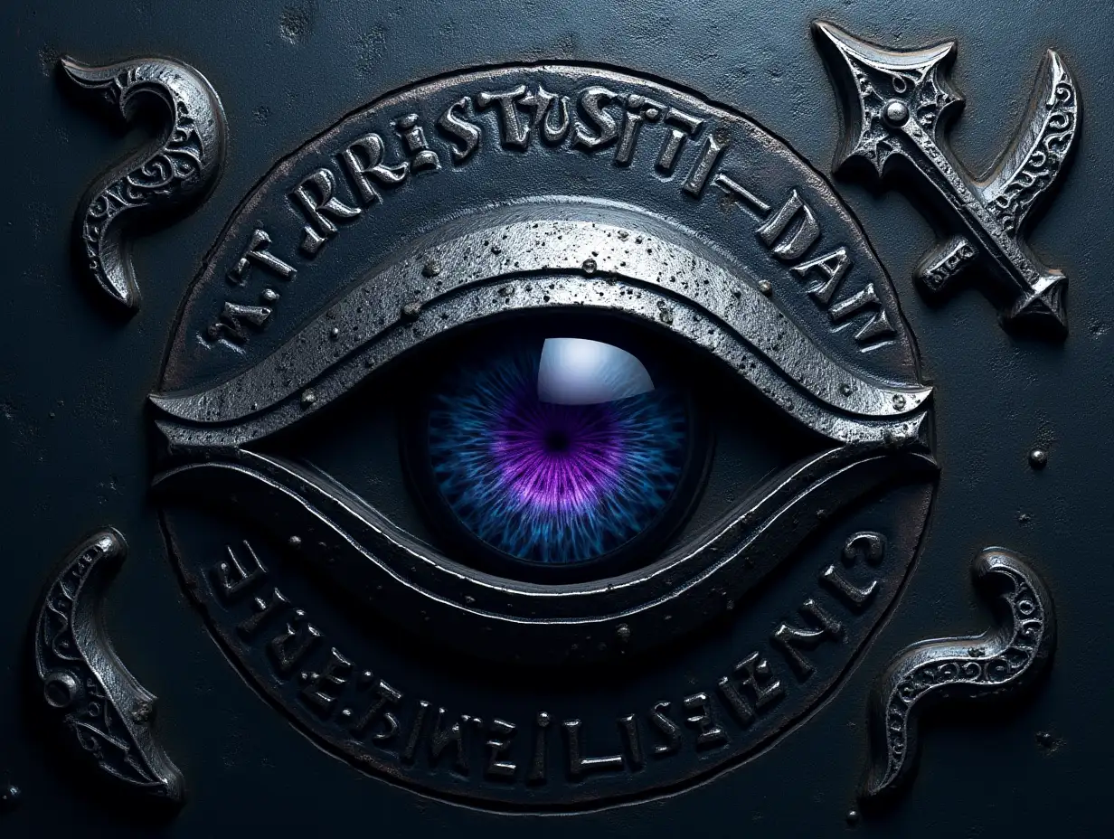 Mystical-Eye-with-Ancient-Symbols-on-Dark-Metal-Background