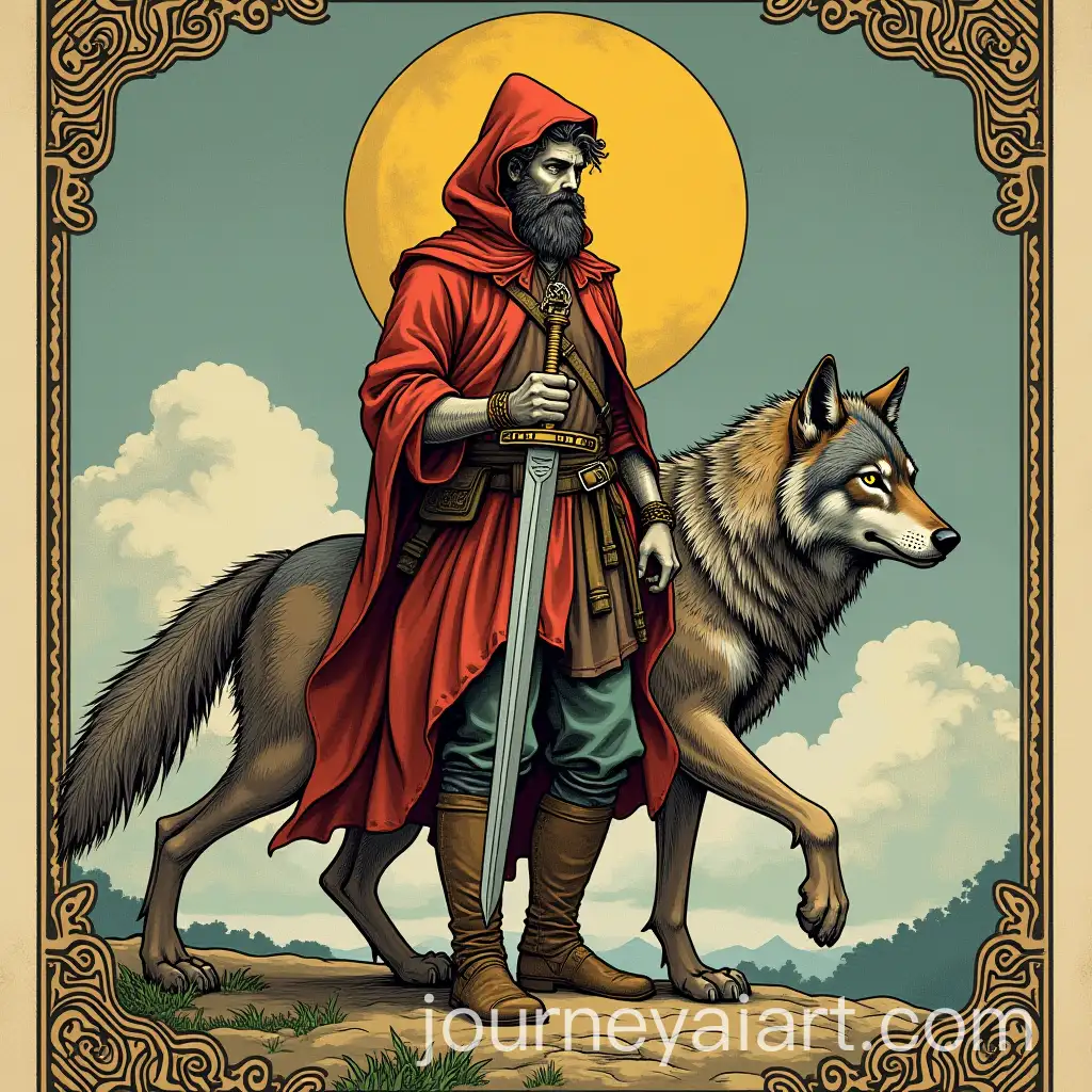 Tarot-Fool-with-Sword-and-Wolf