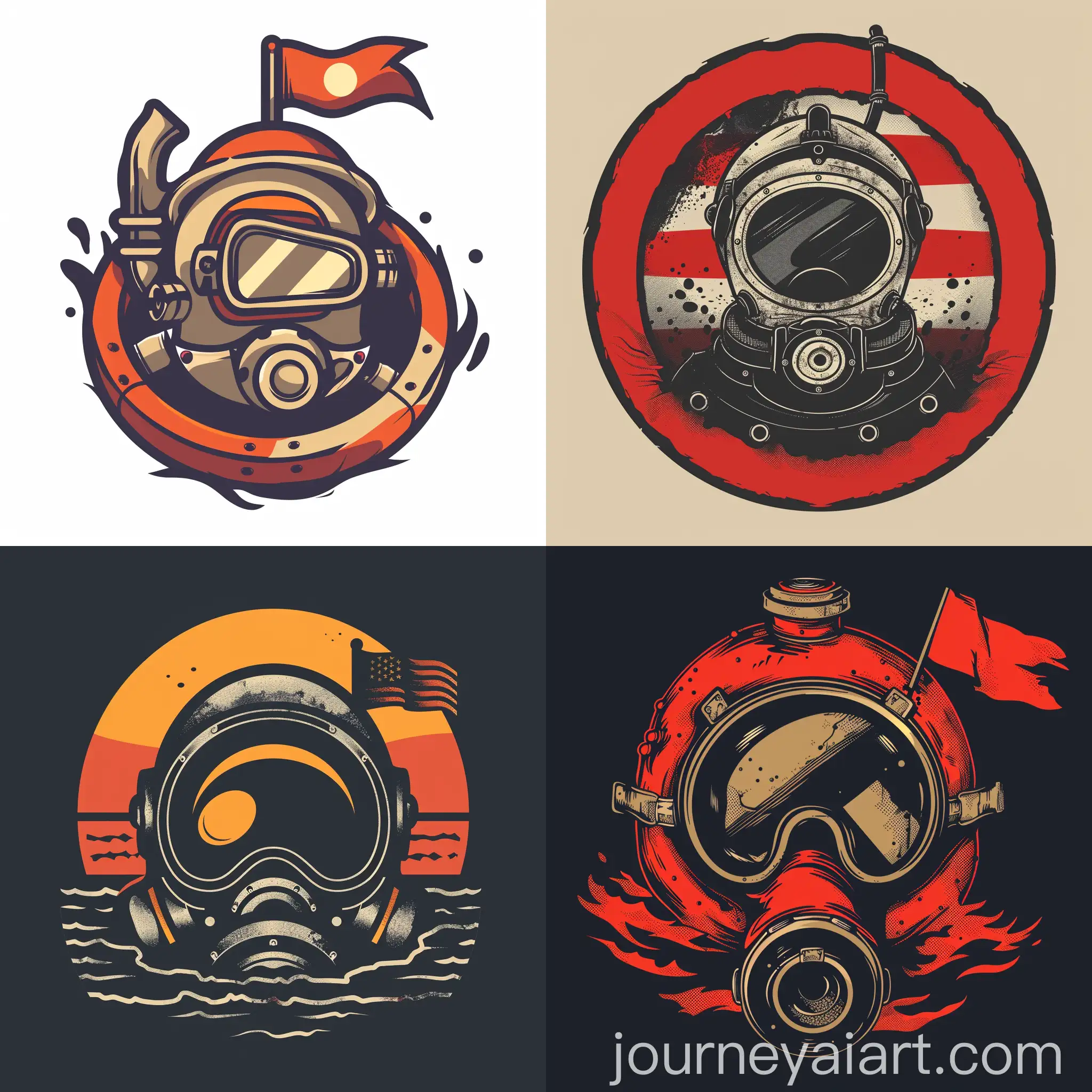 Diving-Helmet-and-Divers-Flag-in-Compression-Chamber-Logo-Design
