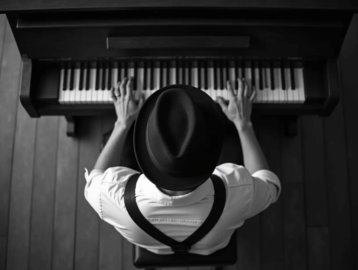 Man-Playing-Piano-in-Vintage-Style-BlackandWhite-Illustration