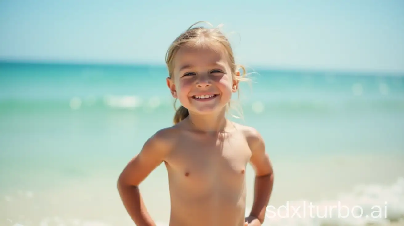 Confident-9YearOld-Girl-with-Muscular-Abs-at-a-Sunny-Beach