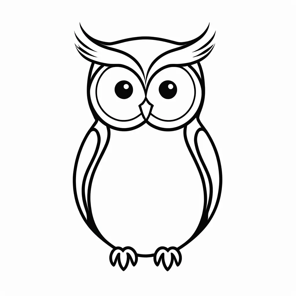 very minimalistic cute girl owl, simple line art, Coloring Page, black and white, line art, white background, Simplicity, Ample White Space