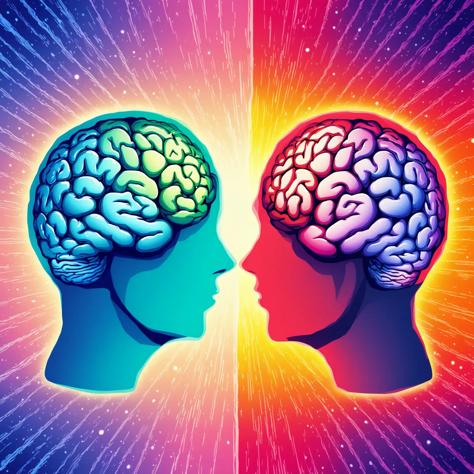 Vibrant Brain Illustrations Facing Each Other