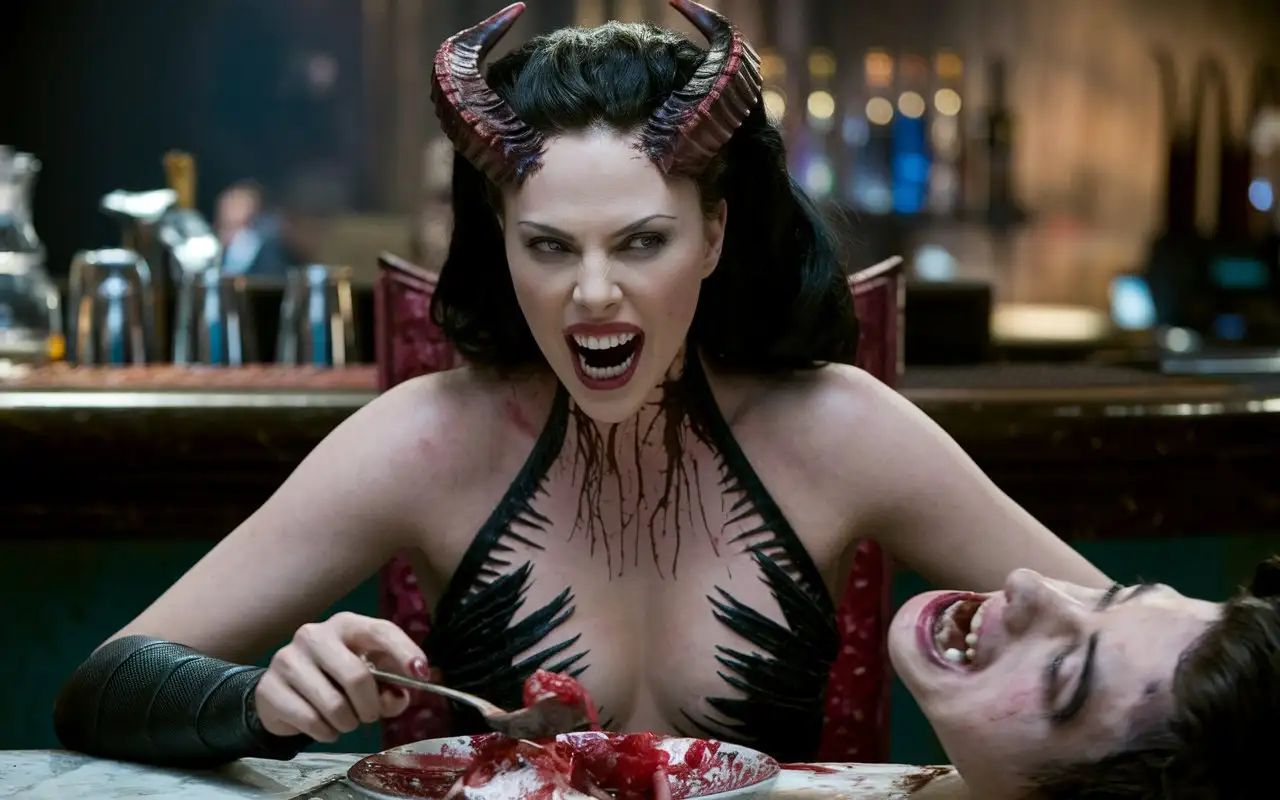 Evil-Beautiful-Monster-Devil-Feasting-at-Bar-Table-in-Cinematic-Scene