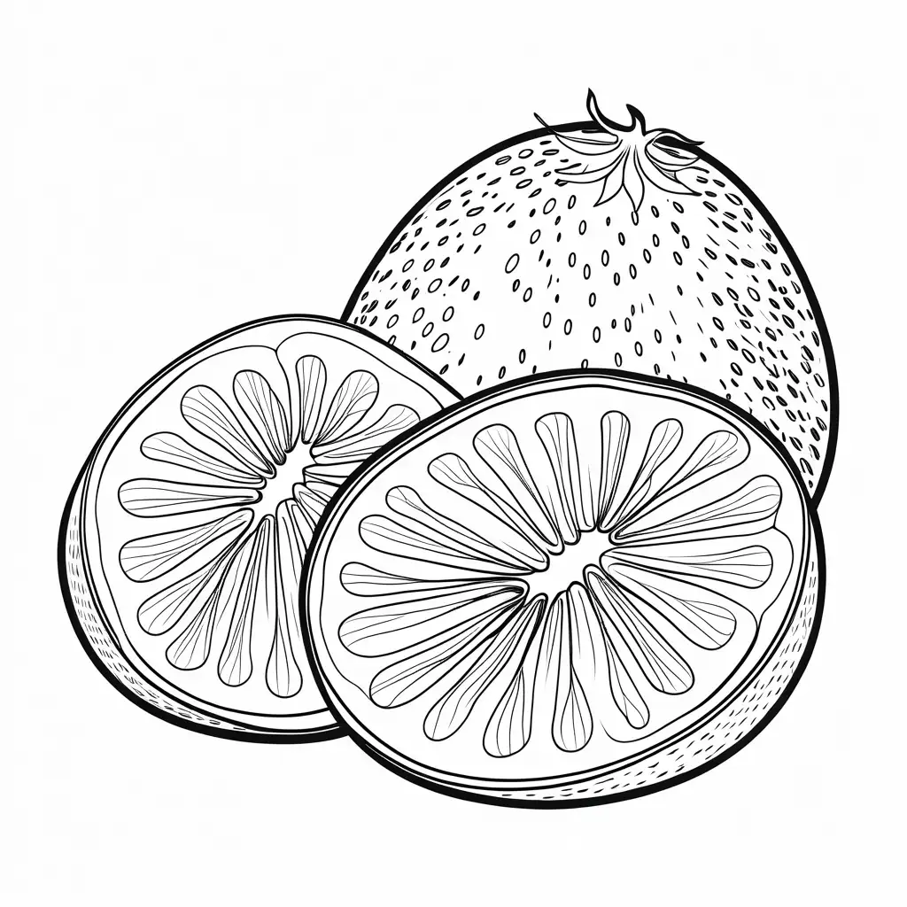 kiwi fruit, Coloring Page, black and white, line art, white background, Simplicity, Ample White Space. The background of the coloring page is plain white to make it easy for young children to color within the lines. The outlines of all the subjects are easy to distinguish, making it simple for kids to color without too much difficulty, Coloring Page, black and white, line art, white background, Simplicity, Ample White Space. The background of the coloring page is plain white to make it easy for young children to color within the lines. The outlines of all the subjects are easy to distinguish, making it simple for kids to color without too much difficulty