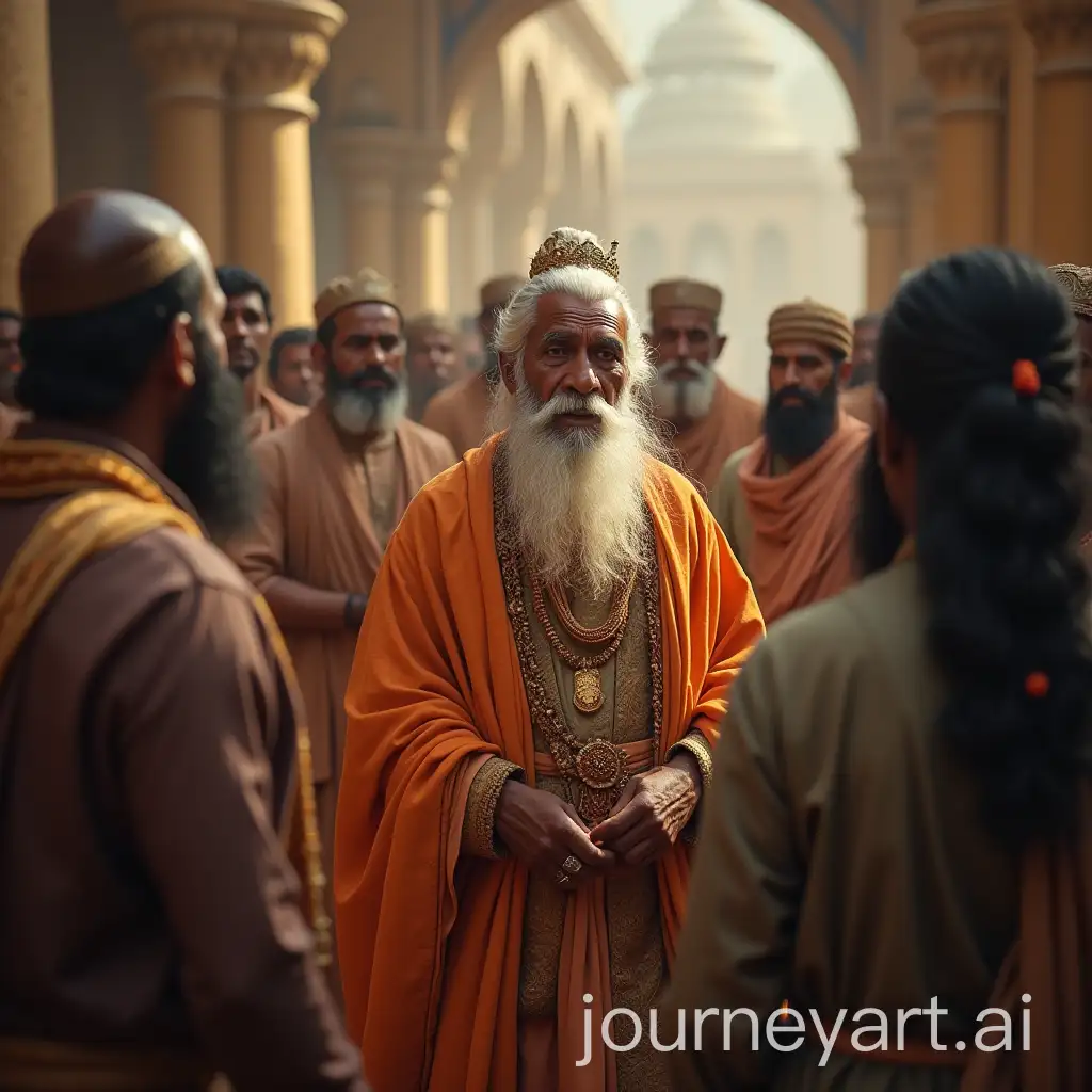 Elderly-Sage-Devgiri-Speaking-to-King-Gogaji-with-Concerned-Courtiers-in-Traditional-Attire