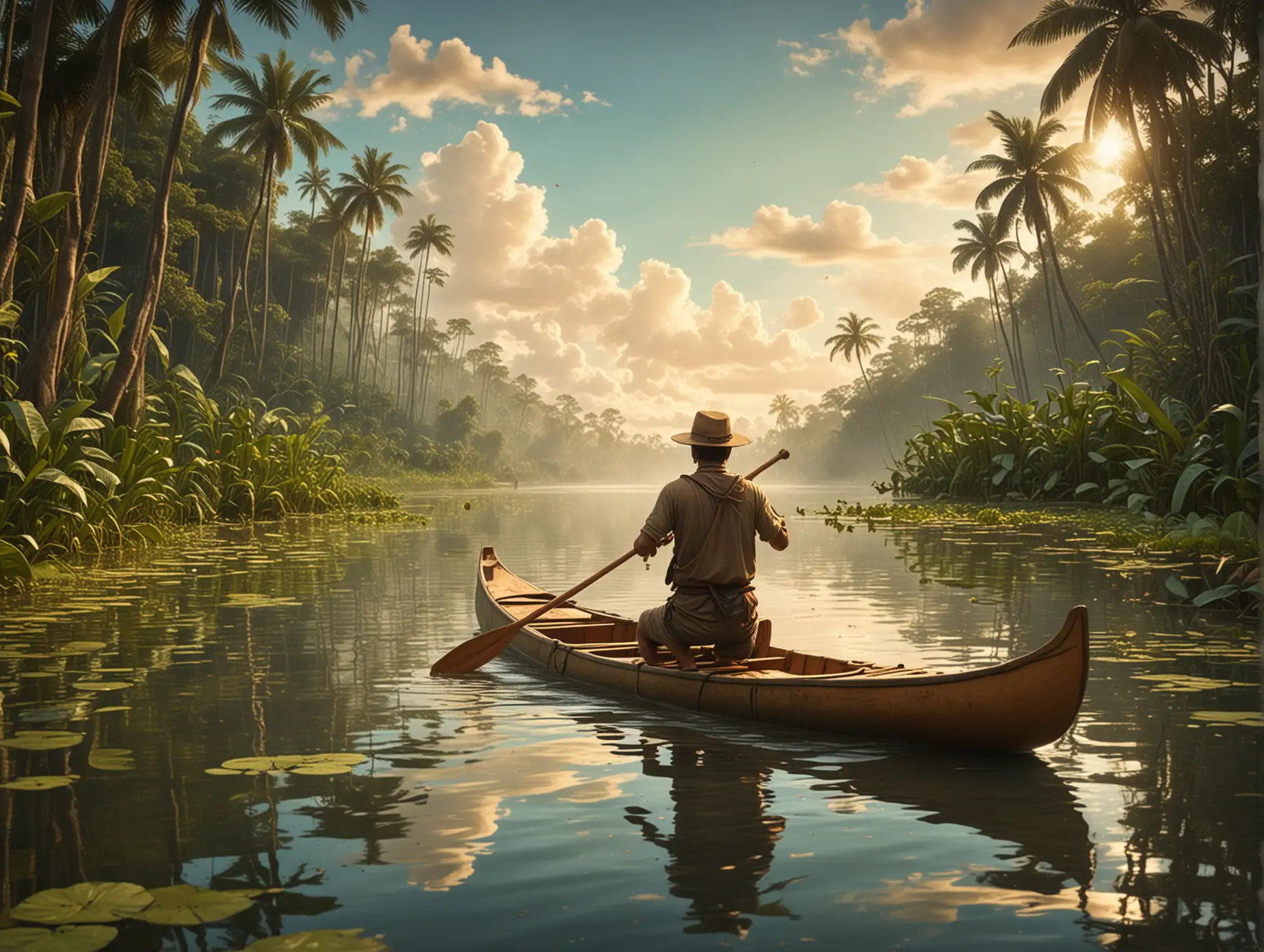 Whimsical-Male-Traveler-Canoeing-on-the-Amazon